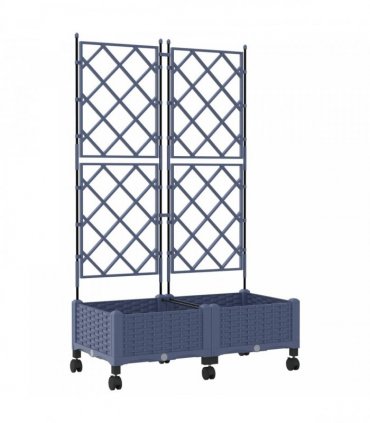 vidaXL Garden Planter with Trellis&Wheels 2 pcs Grey PP