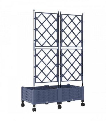 vidaXL Garden Planter with Trellis&Wheels 2 pcs Grey PP