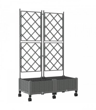 vidaXL Garden Planter with Trellis&Wheels 2 pcs Light Grey PP