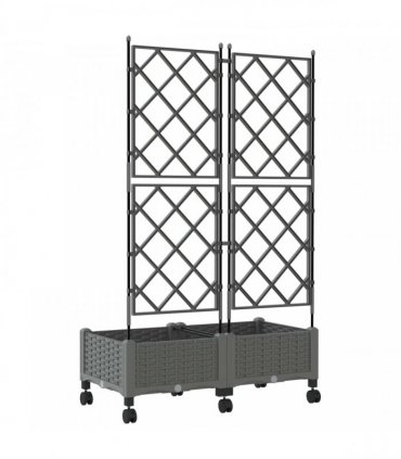 vidaXL Garden Planter with Trellis&Wheels 2 pcs Light Grey PP
