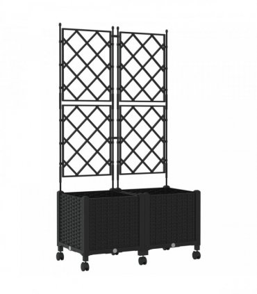 vidaXL Garden Planter with Trellis&Wheels 2 pcs Black 80 x 40 x 149 cm