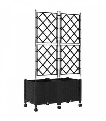 vidaXL Garden Planter with Trellis&Wheels 2 pcs Black 80 x 40 x 149 cm