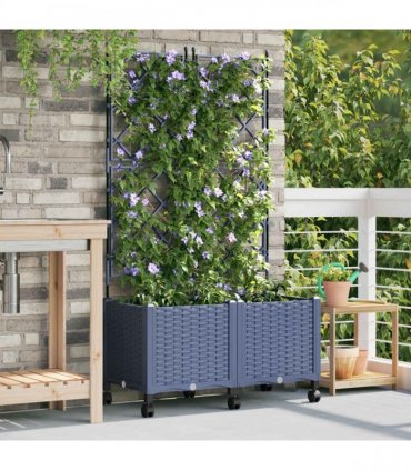vidaXL Garden Planter with Trellis&Wheels 2 pcs Grey 80 x 40 x 149 cm