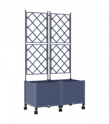 vidaXL Garden Planter with Trellis&Wheels 2 pcs Grey 80 x 40 x 149 cm