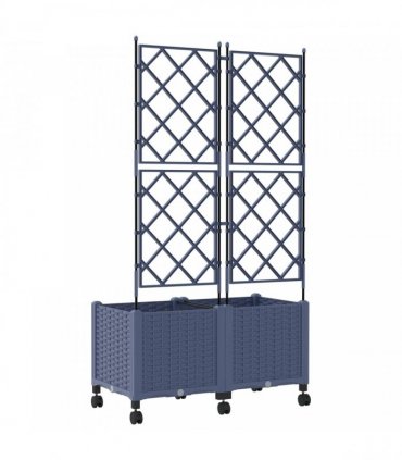 vidaXL Garden Planter with Trellis&Wheels 2 pcs Grey 80 x 40 x 149 cm
