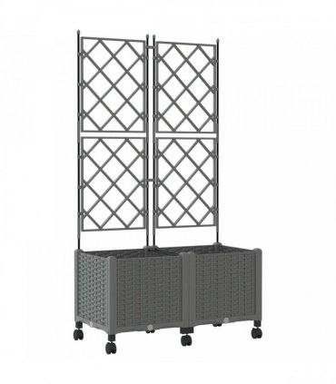 vidaXL Garden Planter with Trellis&Wheels 2 pcs Light Grey