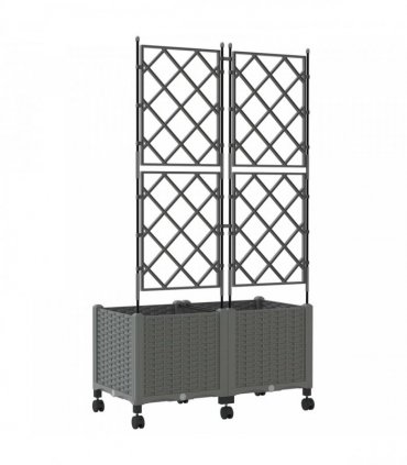 vidaXL Garden Planter with Trellis&Wheels 2 pcs Light Grey