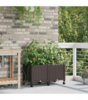 vidaXL Garden Planter with Irrigation&Wheels 2 pcs Brown PP