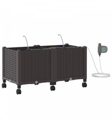 vidaXL Garden Planter with Irrigation&Wheels 2 pcs Brown PP