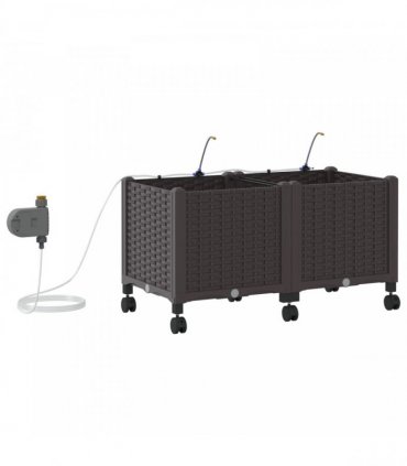 vidaXL Garden Planter with Irrigation&Wheels 2 pcs Brown PP