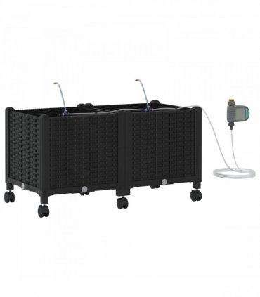 vidaXL Garden Planter with Irrigation&Wheels 2 pcs Black PP