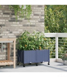 vidaXL Garden Planter with Irrigation&Wheels 2 pcs Grey PP