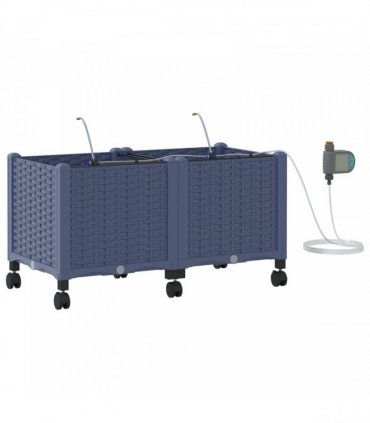 vidaXL Garden Planter with Irrigation&Wheels 2 pcs Grey PP
