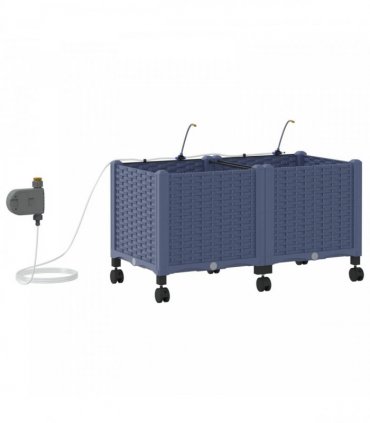 vidaXL Garden Planter with Irrigation&Wheels 2 pcs Grey PP