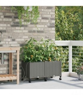 vidaXL Garden Planter with Irrigation&Wheels 2 pcs Light Grey PP