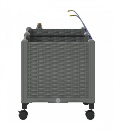 vidaXL Garden Planter with Irrigation&Wheels 2 pcs Light Grey PP