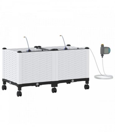 vidaXL Garden Planter with Irrigation&Wheels 2 pcs White PP