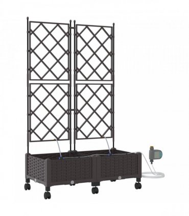 vidaXL Garden Planter with Irrigation&Wheels 2 pcs Brown PP