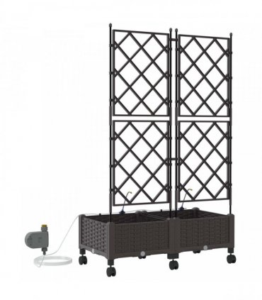 vidaXL Garden Planter with Irrigation&Wheels 2 pcs Brown PP