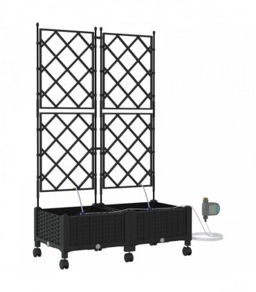 vidaXL Garden Planter with Irrigation&Wheels 2 pcs Black PP