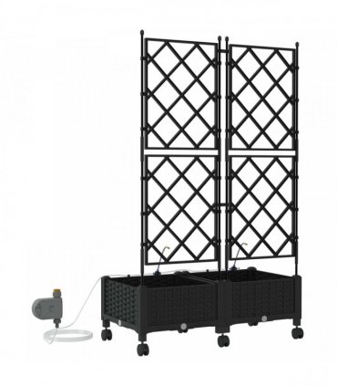 vidaXL Garden Planter with Irrigation&Wheels 2 pcs Black PP