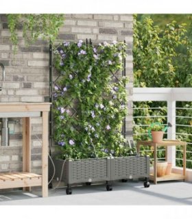 vidaXL Garden Planter with Irrigation&Wheels 2 pcs Light Grey PP