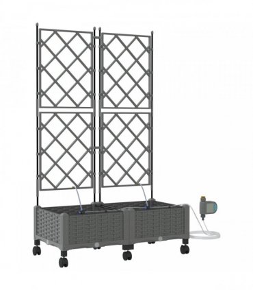 vidaXL Garden Planter with Irrigation&Wheels 2 pcs Light Grey PP