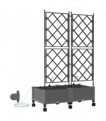 vidaXL Garden Planter with Irrigation&Wheels 2 pcs Light Grey PP