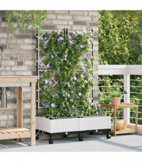 vidaXL Garden Planter with Irrigation&Wheels 2 pcs White PP