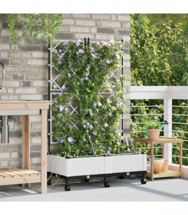 vidaXL Garden Planter with Irrigation&Wheels 2 pcs White PP