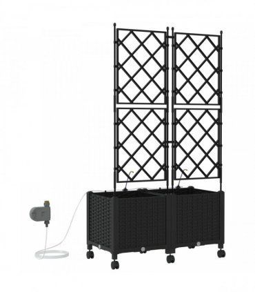 vidaXL Garden Planter with Irrigation&Wheels 2 pcs Black PP