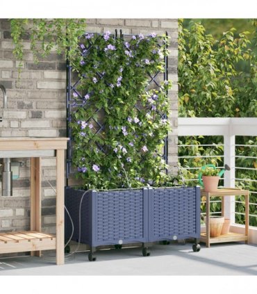 vidaXL Garden Planter with Irrigation&Wheels 2 pcs Grey PP