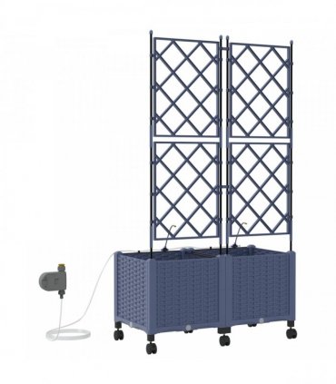 vidaXL Garden Planter with Irrigation&Wheels 2 pcs Grey PP