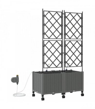 vidaXL Garden Planter with Irrigation&Wheels 2 pcs Light Grey PP