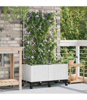 vidaXL Garden Planter with Irrigation&Wheels 2 pcs White PP