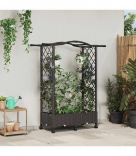 vidaXL Raised Bed with Trellis and Roof Brown 124 x 40 x 129 cm PP