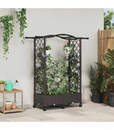 vidaXL Raised Bed with Trellis and Roof Brown 124 x 40 x 129 cm PP