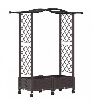 vidaXL Raised Bed with Trellis and Roof Brown 124 x 40 x 129 cm PP