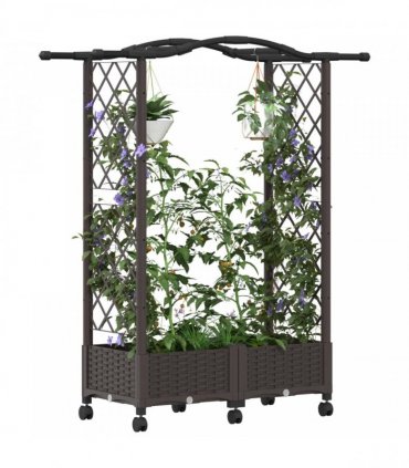 vidaXL Raised Bed with Trellis and Roof Brown 124 x 40 x 129 cm PP