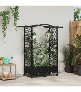 vidaXL Raised Bed with Trellis and Roof Black 124 x 40 x 129 cm PP