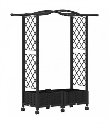 vidaXL Raised Bed with Trellis and Roof Black 124 x 40 x 129 cm PP