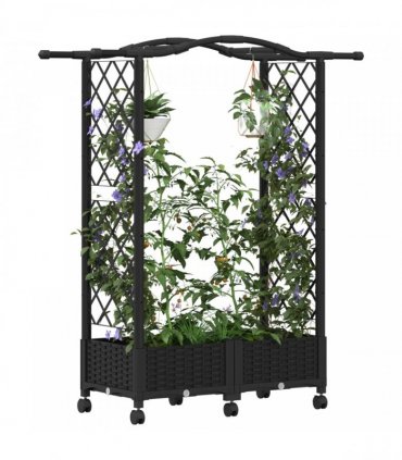 vidaXL Raised Bed with Trellis and Roof Black 124 x 40 x 129 cm PP
