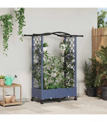 vidaXL Raised Bed with Trellis and Roof Grey 124 x 40 x 129 cm PP