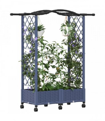 vidaXL Raised Bed with Trellis and Roof Grey 124 x 40 x 129 cm PP