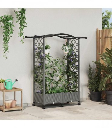 vidaXL Raised Bed with Trellis and Roof Light Grey 124 x 40 x 129 cm