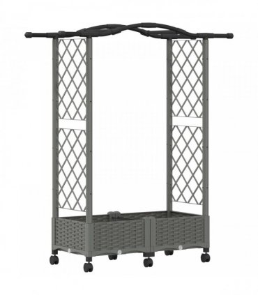 vidaXL Raised Bed with Trellis and Roof Light Grey 124 x 40 x 129 cm