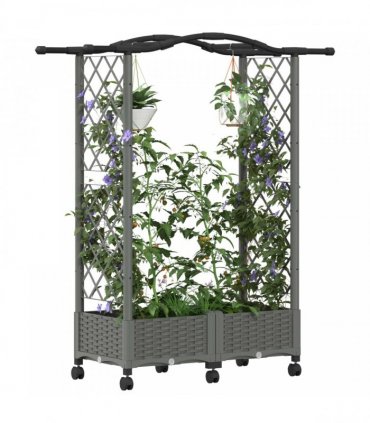 vidaXL Raised Bed with Trellis and Roof Light Grey 124 x 40 x 129 cm