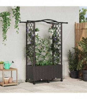 vidaXL Raised Bed with Trellis and Roof Brown 125 x 40 x 144 cm PP