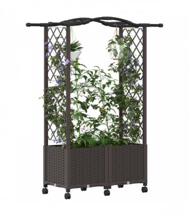 vidaXL Raised Bed with Trellis and Roof Brown 125 x 40 x 144 cm PP