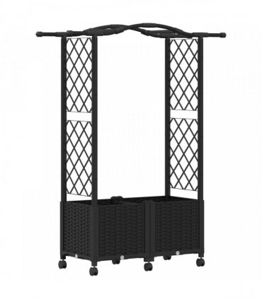 vidaXL Raised Bed with Trellis and Roof Black 125 x 40 x 144 cm PP
